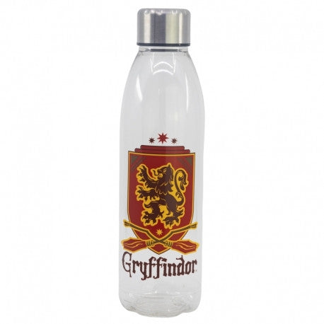 Clear water bottle with Gryffindor crest on a white background