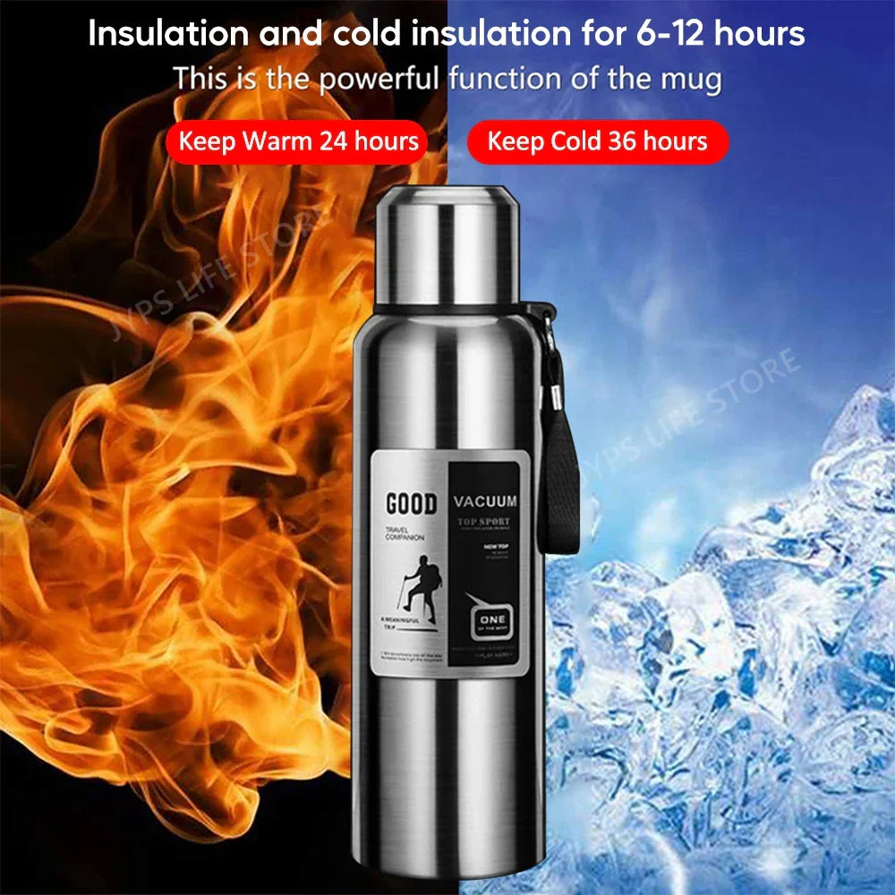 1000ML Stainless Steel Thermos Bottle Sport Vacuum Flask Silver